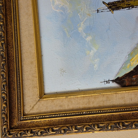 Vintage P.G. Tiele Oil on Canvas Painting - Nautical Boats in Harbor - Picture 4 of 9